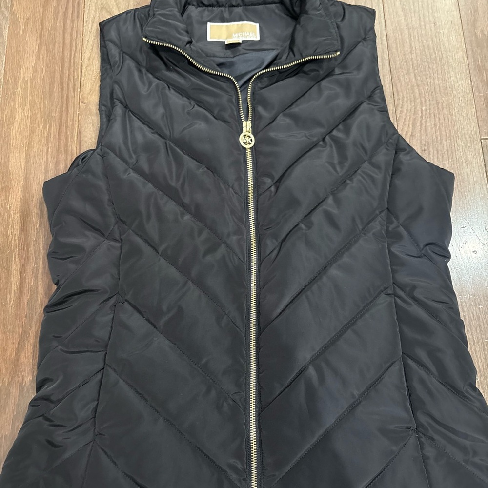 Michael Kors Black Quilted Puffer Vest with Gold Zip